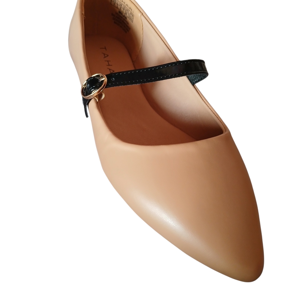 TAHARI Camel w/black Strap Mary Jane Flats